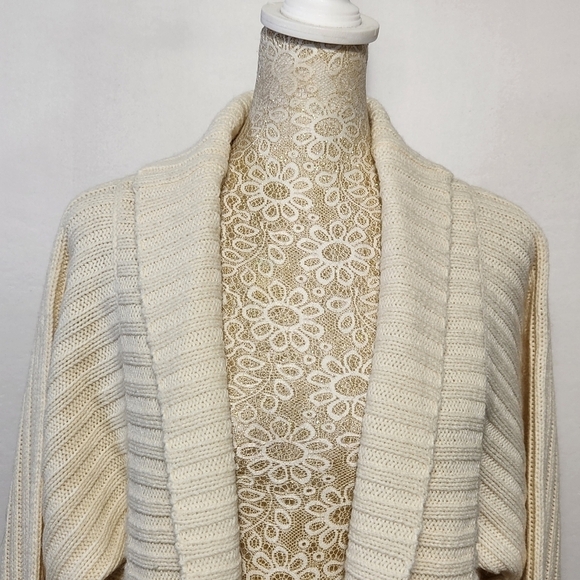 Isabella Bird Women Ivory Wool Blend Long Sleeve Open Front Ribbed Cardigan SZ S - Picture 2 of 13